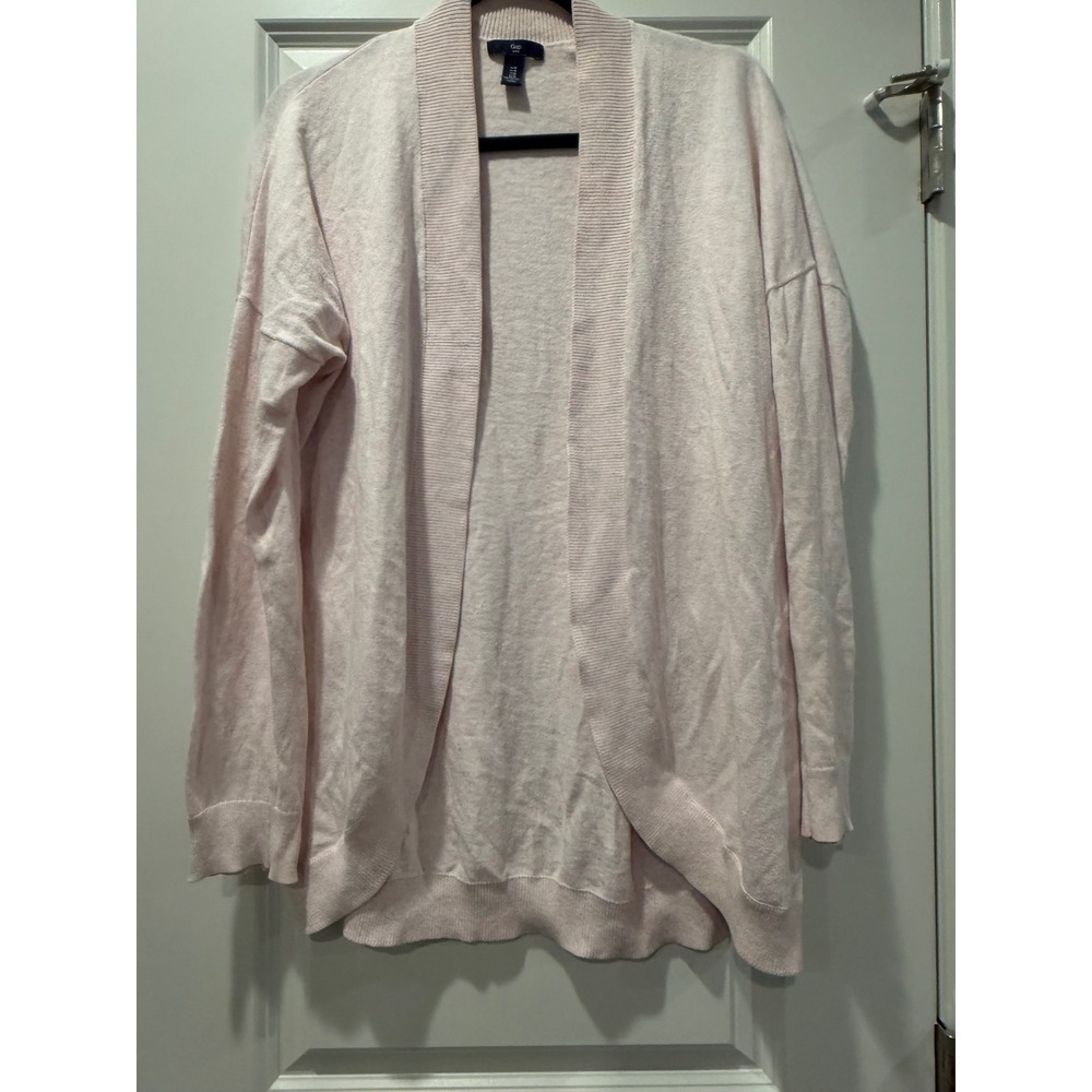 Gap‎ Womens Pink Cotton Open Front Cardigan Sweater Ribbed Trim Size Medium